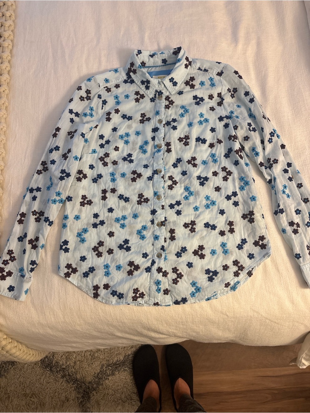 Anthropologie Light Blue Floral Button-Down Shirt